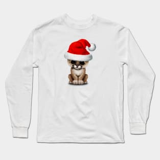 Cute Cougar Cub Wearing a Santa Hat Long Sleeve T-Shirt